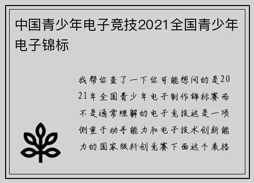 中国青少年电子竞技2021全国青少年电子锦标